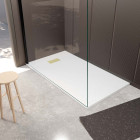 Pack receveur blanc effet pierre 80x140 cm et grille décor perforée or doré brossé - rock 2 Aurlane - PACR234