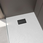 Pack receveur blanc effet pierre 90x140 cm et grille décor linéaire noire mate Aurlane - PACR251