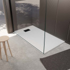 Pack receveur blanc effet pierre 90x140 cm et grille décor perforée noire mate Aurlane - PACR239