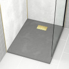 Pack receveur gris effet pierre 80x100 cm et grille décor perforée or doré brossé - rock 2 Aurlane - PACR210
