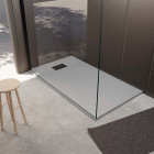 Pack receveur gris effet pierre 80x120 cm et grille décor linéaire noire mate Aurlane - PACR253