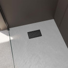 Pack receveur gris effet pierre 90x140 cm et grille décor linéaire noire mate Aurlane - PACR255