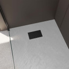 Pack receveur gris effet pierre 90x140 cm et grille décor perforée noire mate Aurlane - PACR243