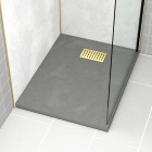 Pack receveur gris effet pierre 70x90 cm et grille décor linéaire or doré brossé - rock 2 Aurlane - PACR199