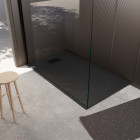 Pack receveur noir effet pierre 80x120 cm et grille décor linéaire noire mate Aurlane - PACR257