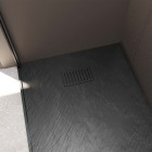 Pack receveur noir effet pierre 90x140 cm et grille décor linéaire noire mate Aurlane - PACR259