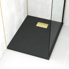 Pack receveur noir effet pierre 70x90 cm et grille décor perforée or doré brossé - rock 2 Aurlane - PACR219