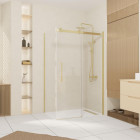 Pack porte de douche coulissante 120x200cm et retour 80cm - or doré brossé et verre trempé 6mm Aurlane - PACF485