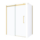 Pack porte de douche coulissante 140x200cm et retour 80cm - or doré brossé et verre trempé 6mm Aurlane - PACF487