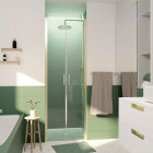 Porte de douche double battant 70x200cm - verre trempé transparent 6mm - profil or doré brossé Aurlane - FAC976