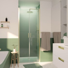 Porte de douche double battant 80x200cm - verre trempé transparent 6mm - profil or doré brossé Aurlane - FAC977