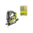 Pack ryobi - scie sauteuse pendulaire r18js7-0 18v oneplus brushless - 135 mm sans batterie ni chargeur - 10 lames 102 mm bois - plastique - bimétal