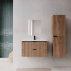 Pack meuble salle de bain 60cm et colonne de rangement - Façades ondulées décor bois - MILO Aurlane - PACM918