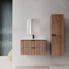 Pack meuble salle de bain 80cm et colonne de rangement - Façades ondulées décor bois - MILO Aurlane - PACM919