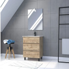 Pack Meuble SDB 60cm sur pieds 3 tiroirs Chêne - Vasque blanche + Miroir Led - TIMBER 60_Pack41 Aurlane - PACM251