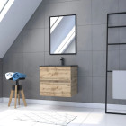Pack Meuble SDB 60cm suspendu 2 tiroirs chêne - Vasque noire + Miroir - TIMBER 60_Pack07 Aurlane - PACM217