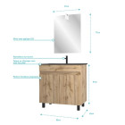 Pack Meuble SDB 80cm sur pieds 2 portes chêne vasque noire + Miroir Led - TIMBER 80_Pack23 Aurlane - PACM233