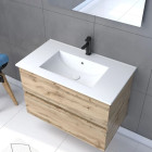 Pack Meuble SDB 80cm suspendu 2 tiroirs chêne - Vasque blanche + Miroir Led - TIMBER 80_Pack36 Aurlane - PACM246