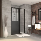 Pack Porte coulissante Noire mate type atelier et receveur à grille linéaire effet pierre - 120x90x200 cm Aurlane - PACF006