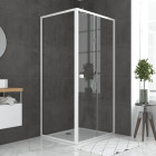 Pack porte de douche coulissante blanc 100x185cm + retour 80 verre transparent 5mm - WHITY SLIDE 100 Aurlane - PACF022