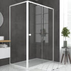 Pack porte de douche coulissante blanc 140x185cm + retour 80 verre transparent 5mm - WHITY SLIDE Aurlane - PACF028