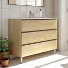 Meuble de salle de bain 70cm simple vasque - 3 tiroirs - sans miroir - palma - bambou (chêne clair)