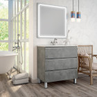 Meuble de salle de bain simple vasque - 3 tiroirs - palma et miroir led veldi - ciment (gris) - 100cm