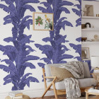 Papier peint palmiers exotiques Blanc et Bleu - PALMEBLUE++