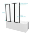 Pare baignoire 3 volets 143x125 cm profilé aluminium Noir mat et verre transparent - ZAGGY BLACK Aurlane - FAC275
