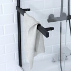 Pare baignoire pivotant 150x85cm profile aluminium noir mat avec verre transparent et porte serviette - TSHAPE Aurlane - FAC273