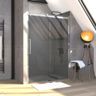 Paroi de douche 140×200 cm + 1 porte coulissante verre trempé 8mm- sens d’ouverture réversible - ROLLING CHROMED 140 Aurlane - FAC614