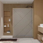 Paroi de douche 140x200 - Style Japandi géométrique - Cadre effet bois - Verre 6mm - HINATA Aurlane - FAC1090