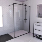 Paroi de douche 140x200cm + receveur à poser 140x90cm - Cadre et barre noir mat - CONTOURING 120 Aurlane - PACF011