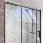 Paroi de douche 1 porte coulissante 140×200 cm - Verre sérigraphié - Profilé Noir - CRUSHX Aurlane - FAC593