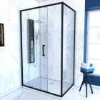 Paroi de douche 1 porte coulissante + retour 120x80x200 cm - Verre 6 mm - Profilé noir - CRUSH Aurlane - FAC620