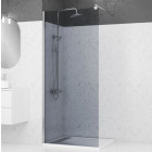 Paroi de douche 90x200cm - Verre trempé fumé 8mm - Profilé chrome - FREEDOM 2 SMOKED Aurlane - FAC237