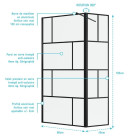 Paroi de douche avec volet pivotant - Verre anticalcaire 8mm - Motifs et Profilé Noir Mat - DARK BLOCKS Aurlane - Dimensions au choix