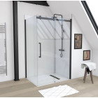 Paroi de retour pour paroi porte de douche type industriel Noir mat - 80x200cm - Verre trempe 8mm Aurlane - FAC359