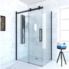 Paroi porte de douche coulissante 120x200cm Noir mat - Rail soft close + RETOUR 80 - RAILROAD DARK Aurlane - FAC626