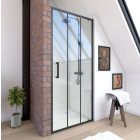 Paroi porte de douche pivotante type industriel - 80x200cm - Profilé Noir mat - Verre 6mm Aurlane - FAC595