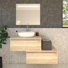 Meuble de salle de bain 2 tiroirs avec vasque à poser arrondie pena et miroir led stam - bambou (chêne clair) - 120cm