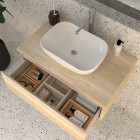 Meuble de salle de bain 1 tiroir avec vasque à poser arrondie pena et miroir led solen - bambou (chêne clair) - 80cm