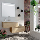 Meuble de salle de bain simple vasque - 2 tiroirs - pena et miroir led stam - bambou (chêne clair) - 120cm