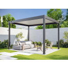 Pergola Bioclimatique 3x4m - ECLIPSE 12m² - Gris - Autoportee - Aluminium - Lames en Acier Galvanisé - Lames Orientables de 0 à 120°