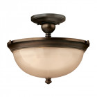 Plafonnier mayflower, bronze vieilli et verre, 3 ampoules