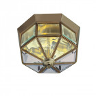 Plafonnier octogonal 23 cm flush,  en laiton antique et verre