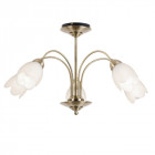 Plafonnier petal, laiton antique et verre, 5 ampoules