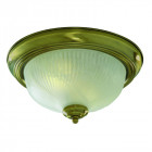 Plafonnier rond 28 cm, en laiton antique et verre nervuré