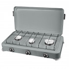 Plaque de cuisson gaz portable 3 feux 3000w silver 3 butane/propane bruleurs inox couvercle