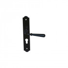 Poignée de porte sur plaque étroite à clé classique modèle beynac - fer noir